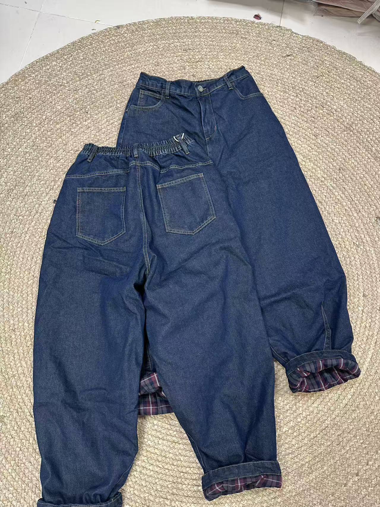 花社牛仔棉裤休闲裤老爹裤百搭水洗蓝冬季牛仔裤裤子阔腿