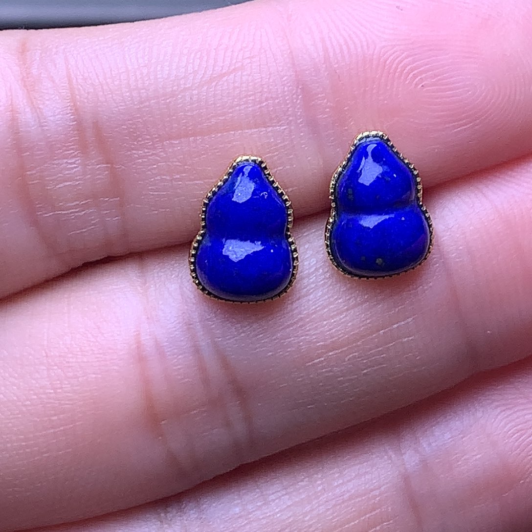 青金石银S925镶嵌耳饰