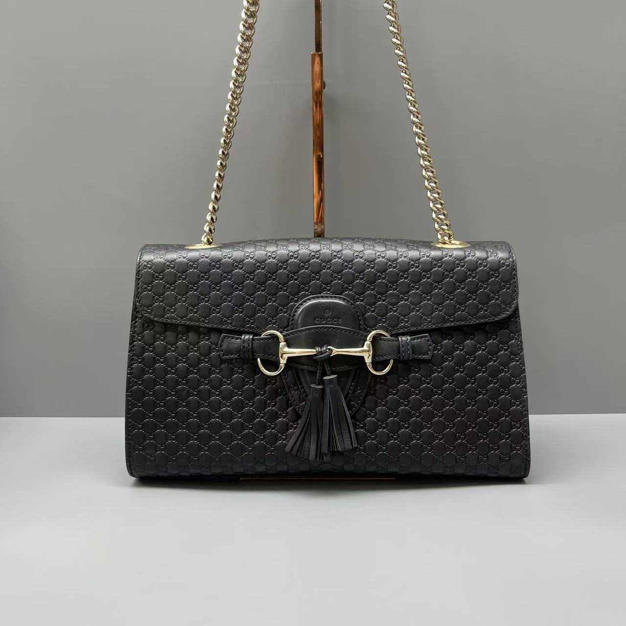 95新 GUCCI/古驰 黑色压花中号Emily链条包 尺寸30*18 SV14918