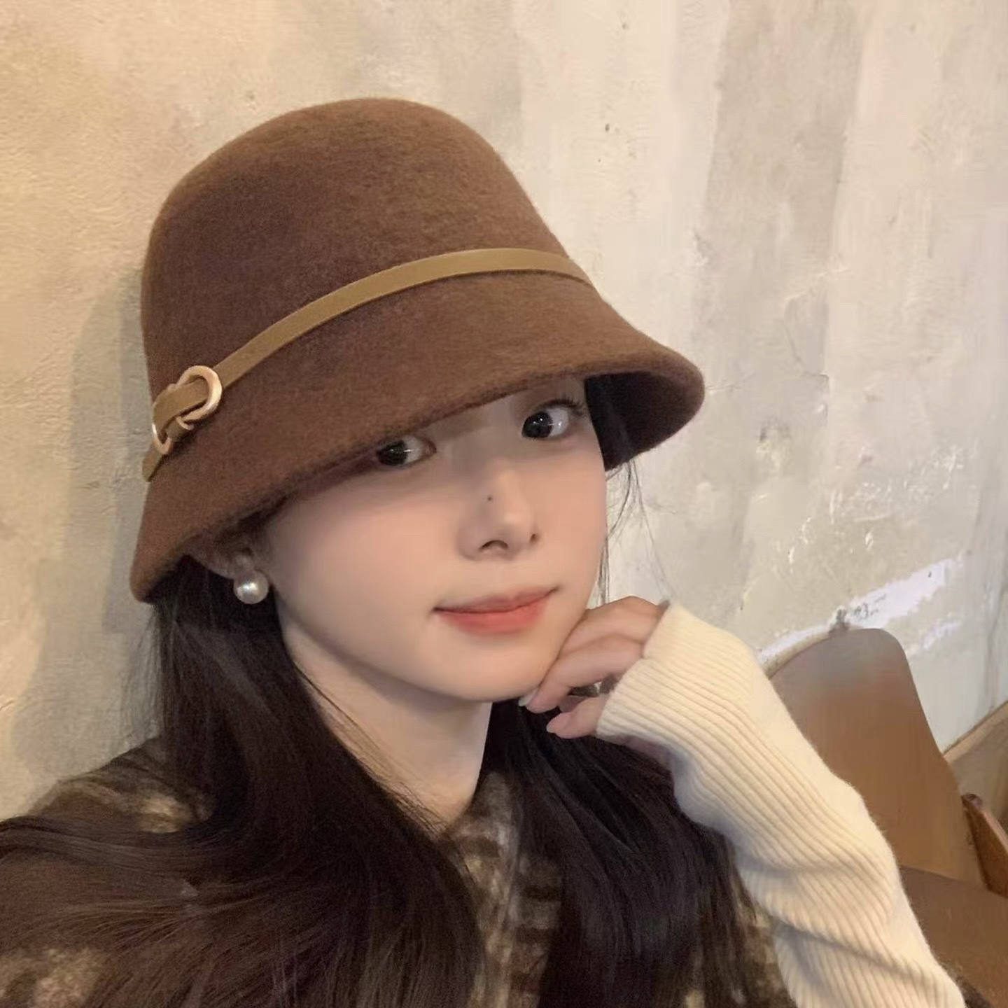 秋冬小蛮腰简约日系皮扣千金帽