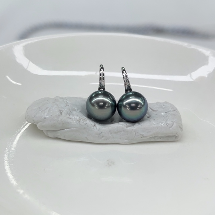 银S925镶嵌耳饰海水珍珠8-9m