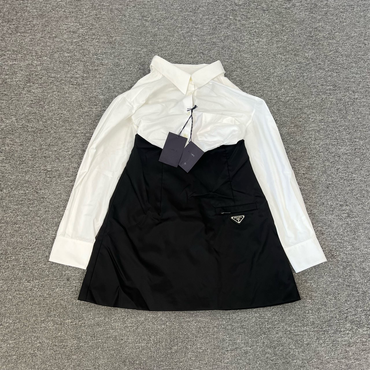 99新 Prada/普拉达 白色三角标 吊带衬衫裙 38码