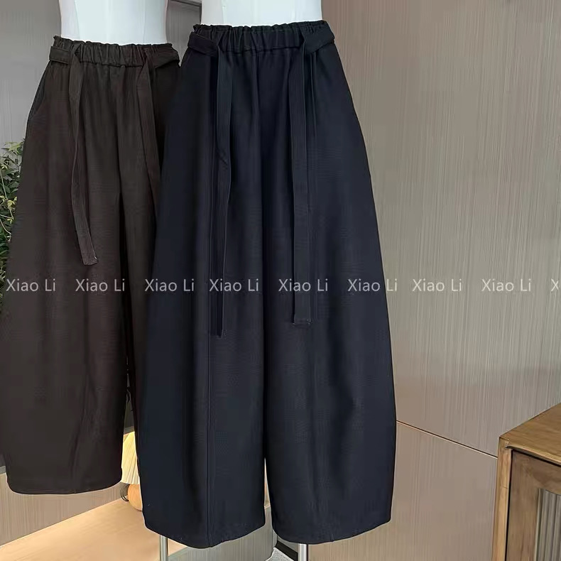 灰灰呀！218 配系带！韩系复古设计感简约宽松阔腿毛呢休闲裤