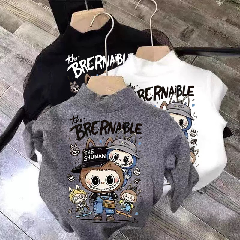 儿童春秋冬德绒中领印花秋冬装男女童保暖打底衫内搭长袖T恤童装