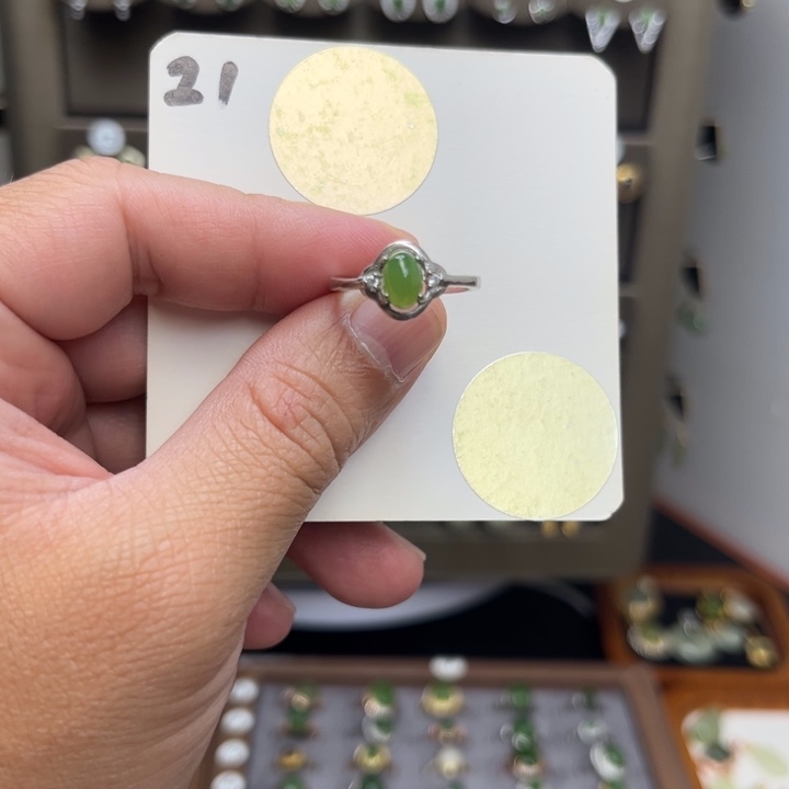 银S925镶嵌戒指和田玉（碧玉）和田玉21