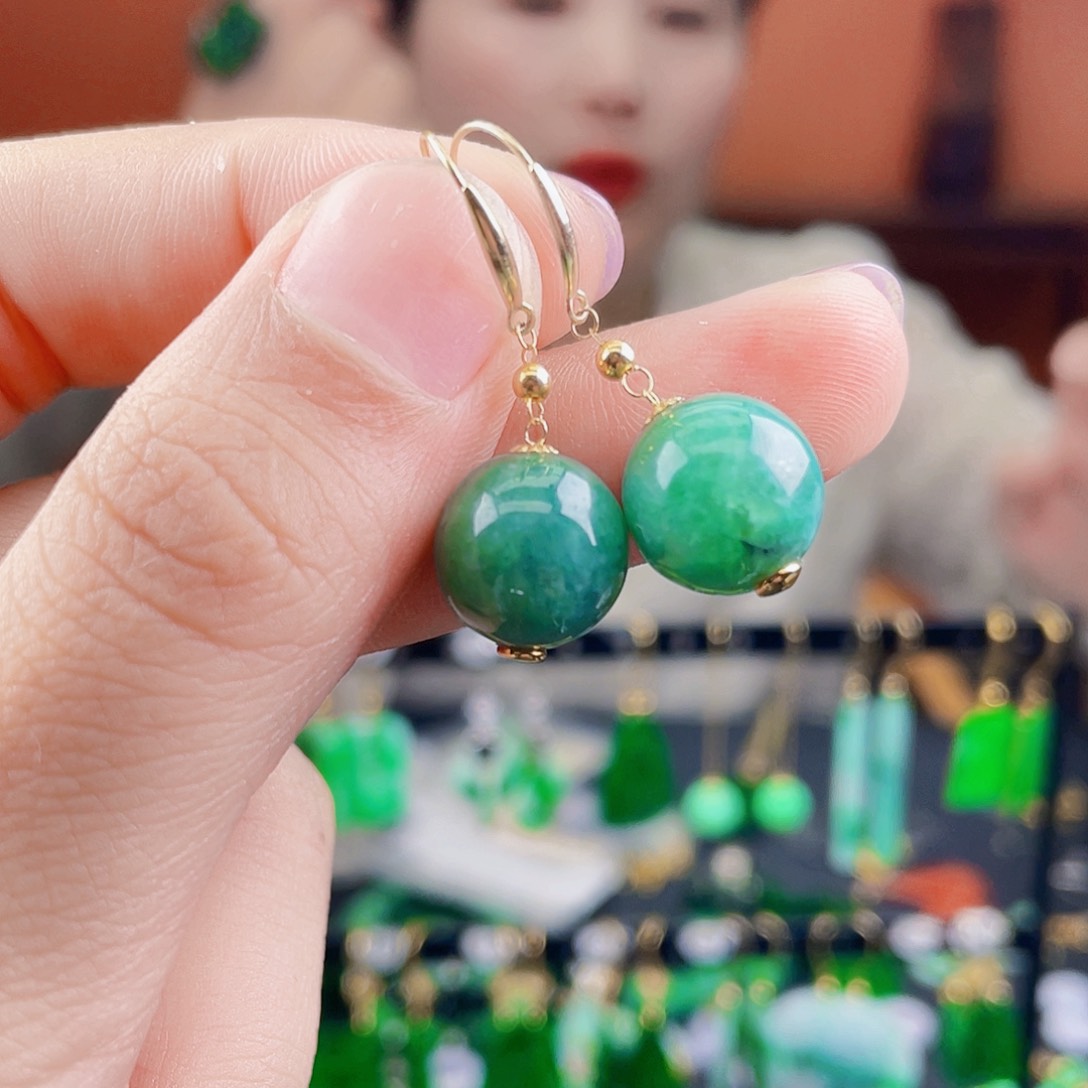 翡翠18K金镶嵌耳饰饰品