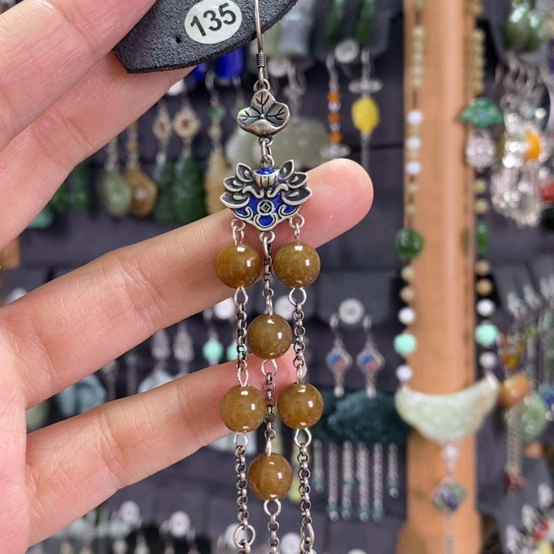 和田玉耳饰银S925镶嵌遇*X18