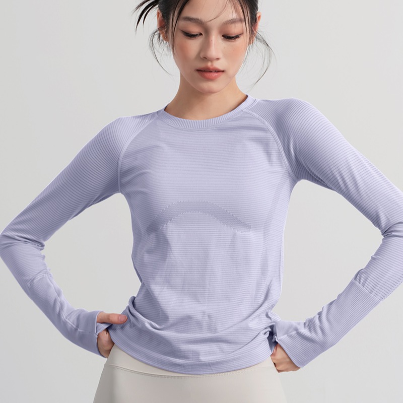 2025新款瑜伽服正肩紧身显瘦普拉提长袖高弹力透气跑步运动上衣