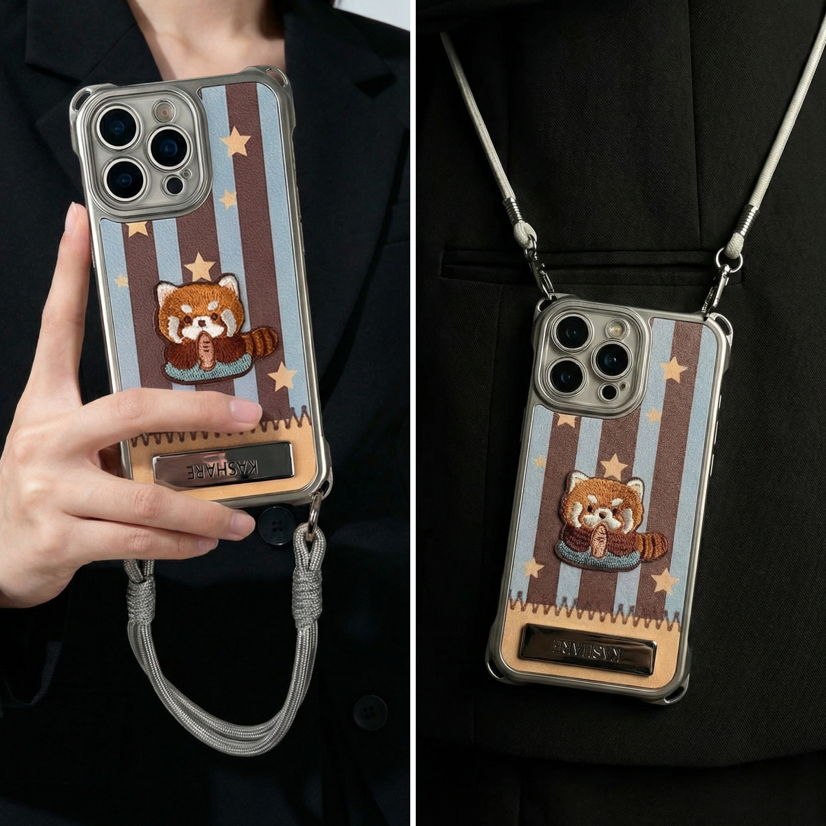 猫咪折叠支架适用苹果17/华为/荣耀小米/oppo/vivo四角挂绳手机壳