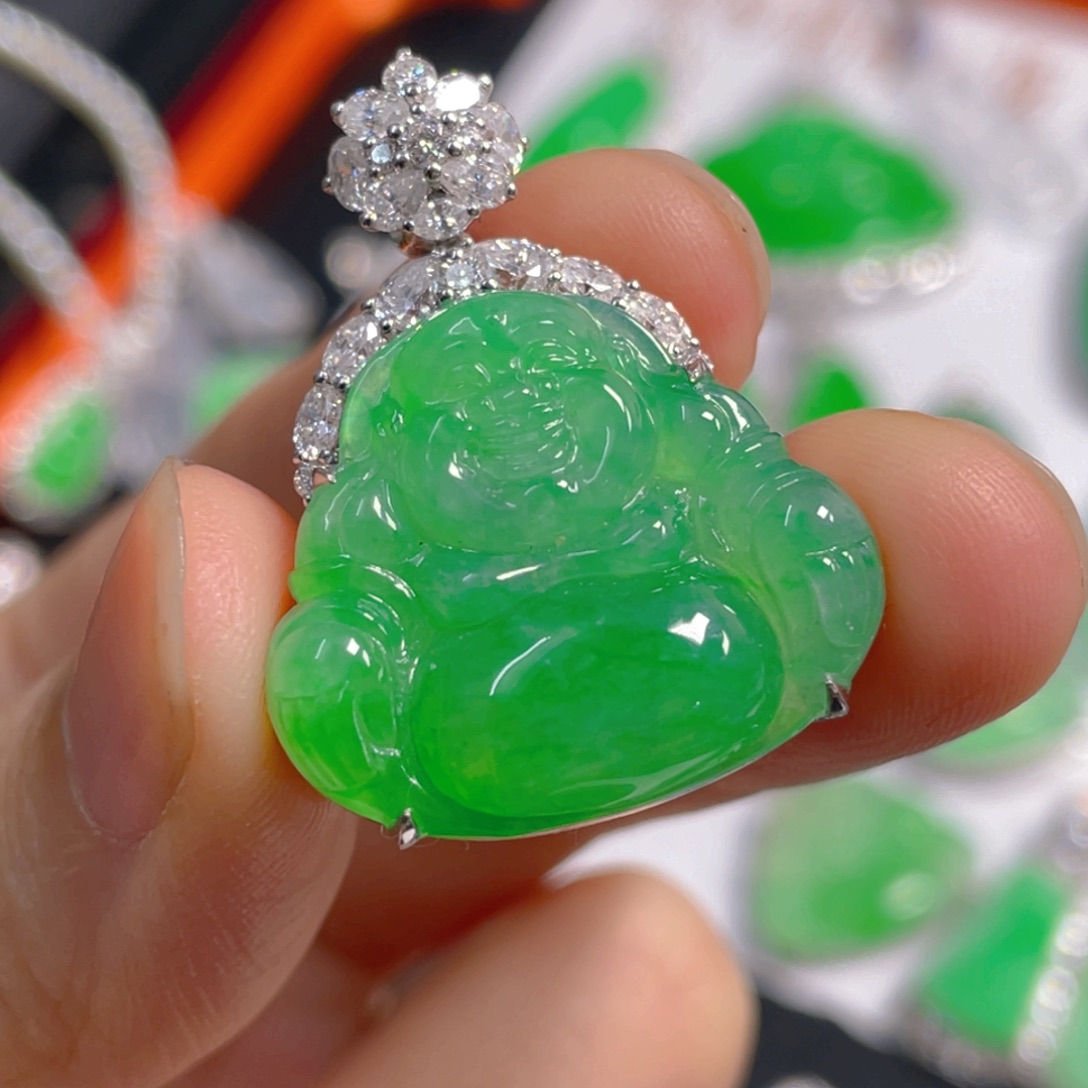 翡翠18K金镶嵌吊坠(不含链)