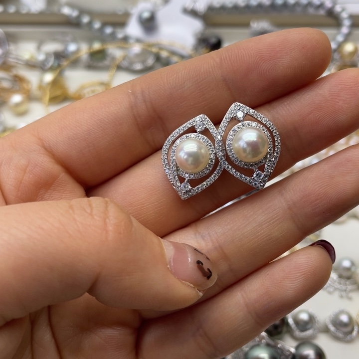 海水珍珠耳饰银S925镶嵌