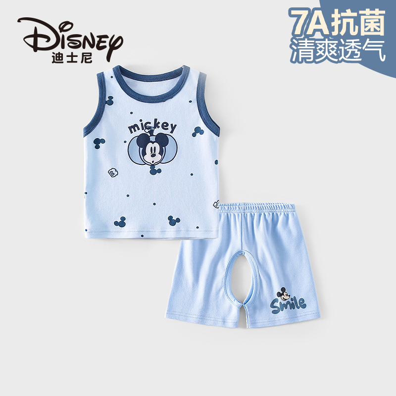Disney/迪士尼宝贝纯棉背心开裆短裤套装夏季可爱柔软宝宝衣服