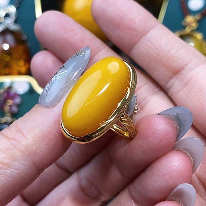 蜜蜡戒指银S925镀金镶嵌尚**门