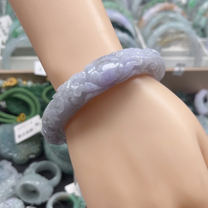 翡翠未镶嵌手镯放漏，紫罗兰牡丹花57