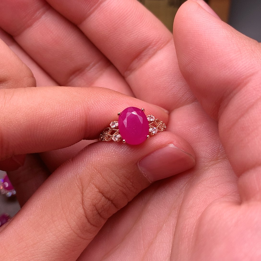 红宝石戒指银S925镶嵌