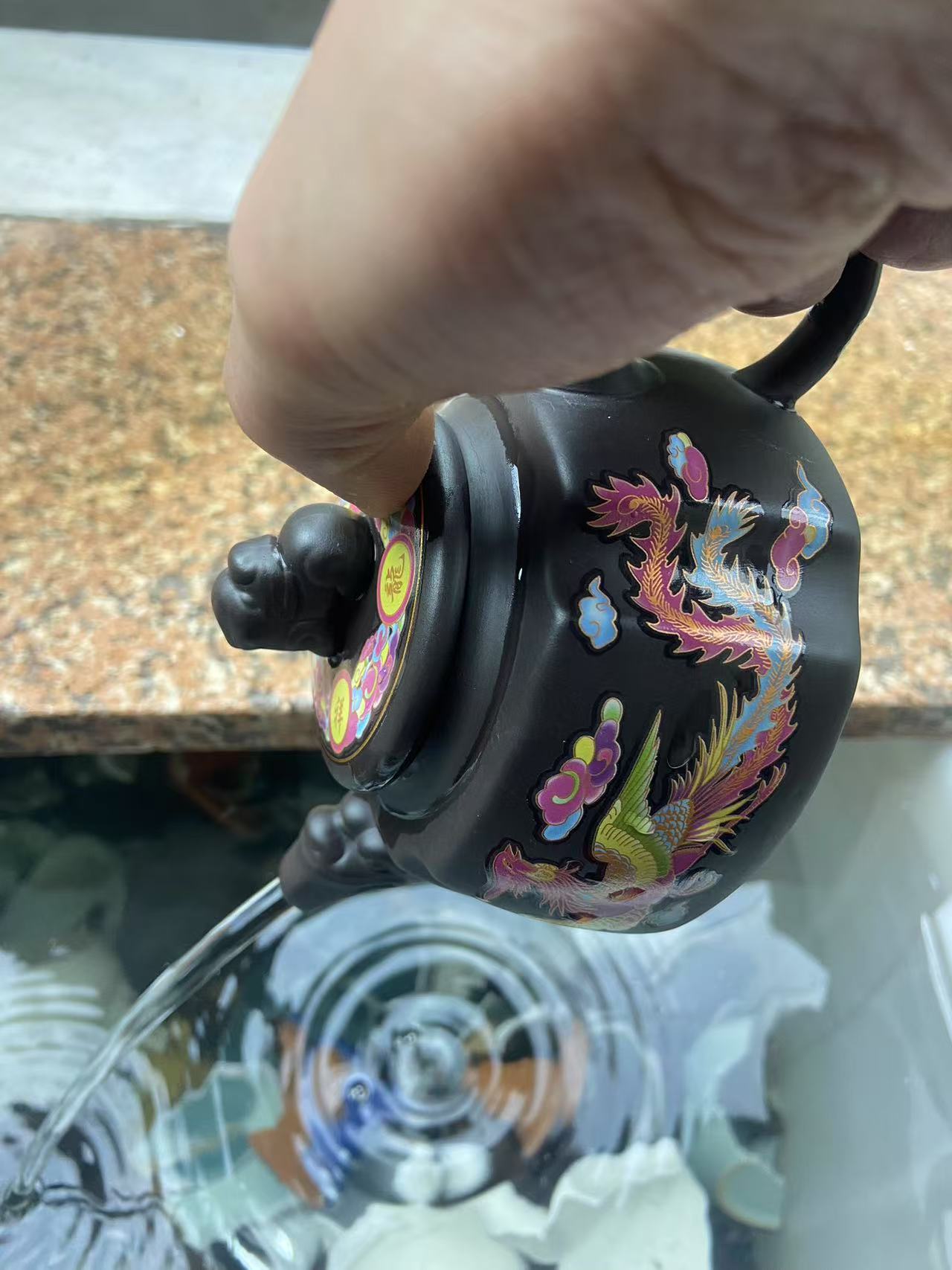 【闪购商品】N深井老紫泥龙凤呈祥（遇热变色）四方壶