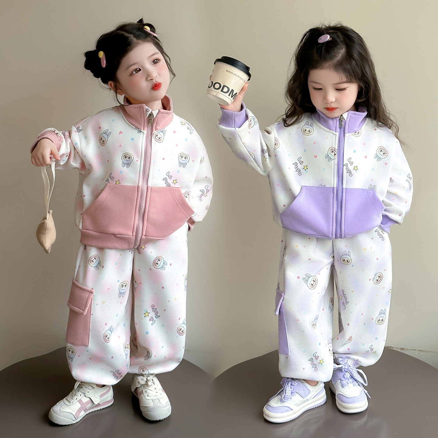 女童满印套装秋款2025新款儿童开衫卫衣春秋装宝宝时髦运动两件套