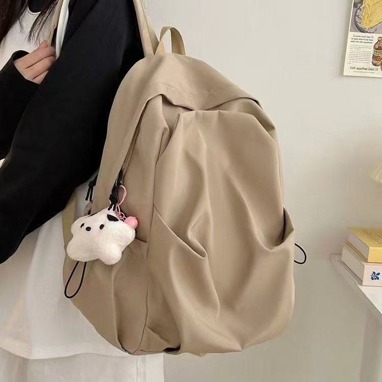 双肩纯色减负通用拉链韩版女书包小众百搭高颜值日系ins旅行轻便