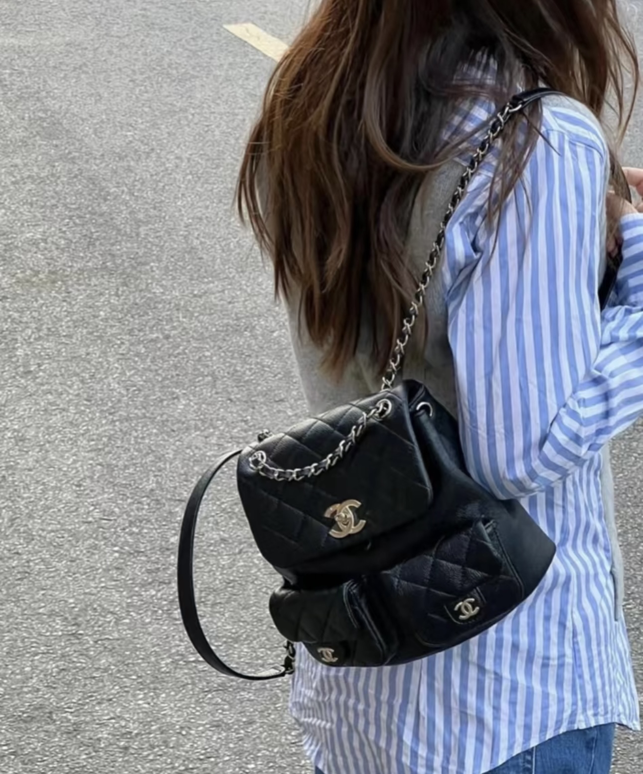 95新 Chanel/香奈儿 9486 黑金duma双肩包中号芯片款