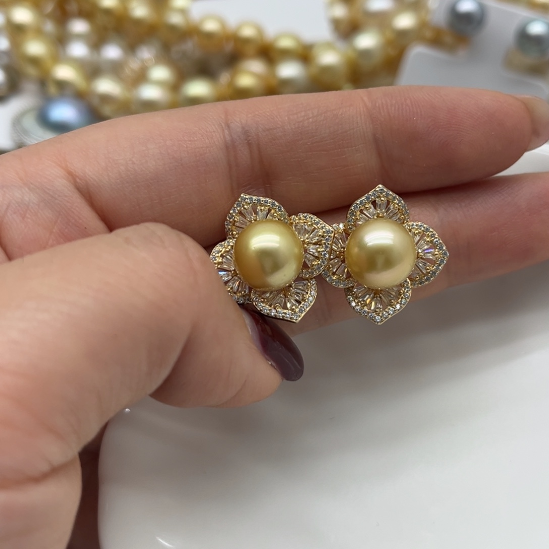 海水珍珠银S925镶嵌耳饰