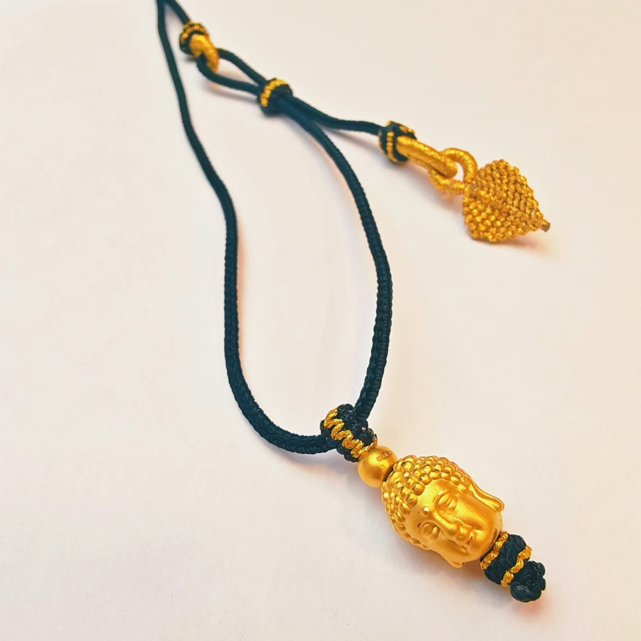 88#足金999 黄金双面大日如来佛吊坠 手工编绳