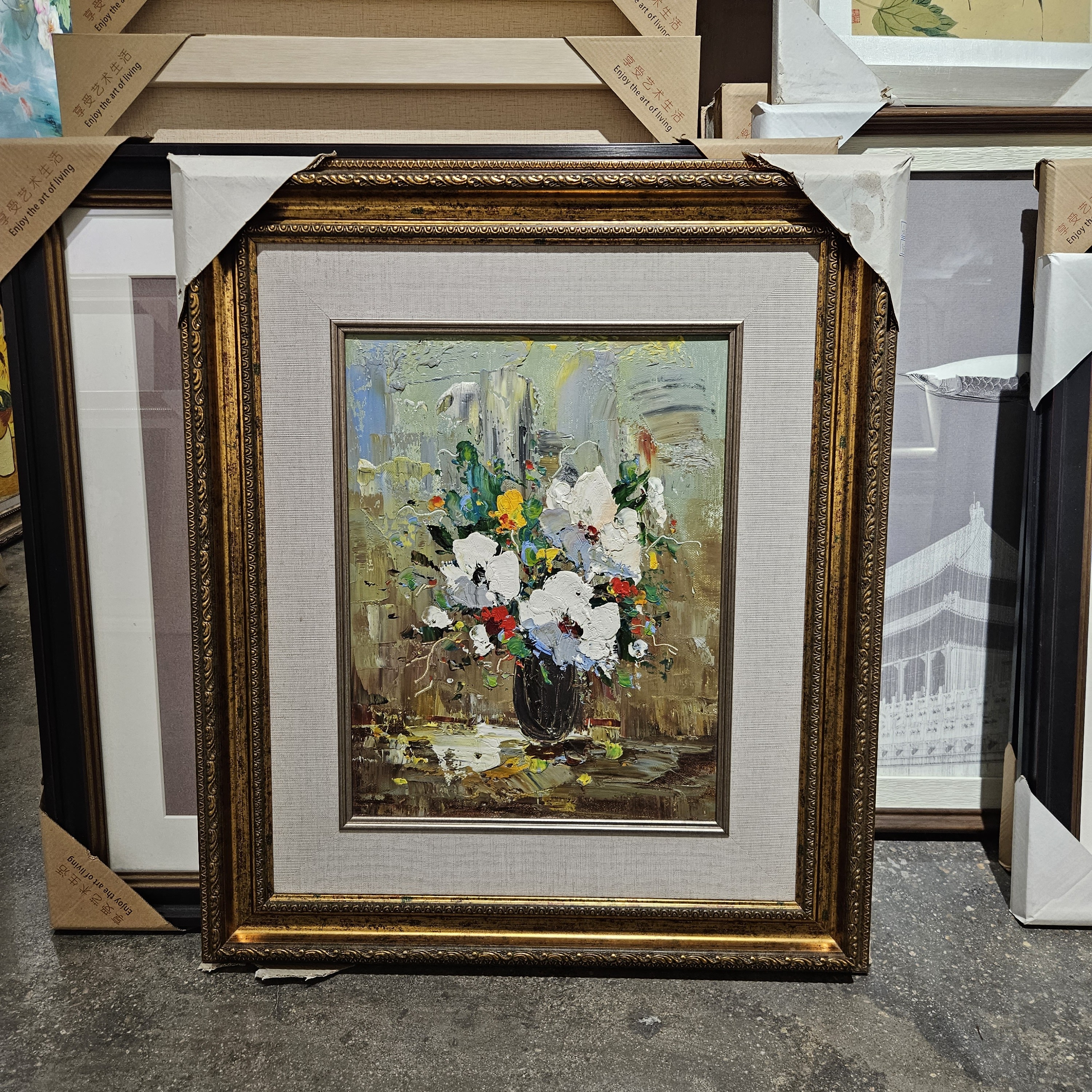 美式风格竖款花卉装饰画适合客厅悬挂增添艺术氛围带框60*70厘米