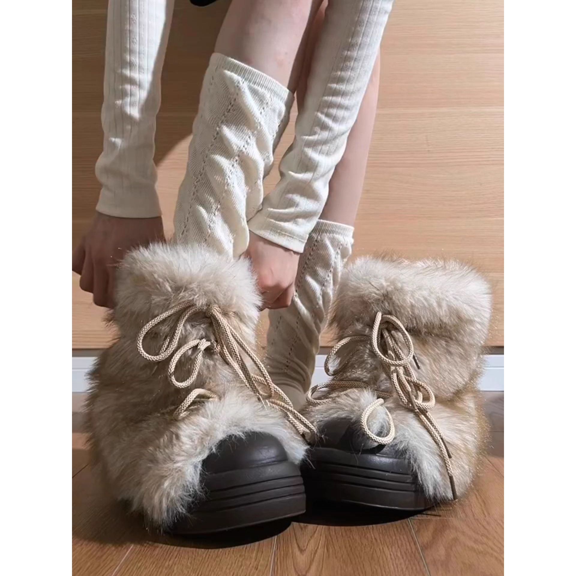 韩国Ulzzang正品千禧风毛毛筒大头雪地靴女厚底2025新款冬季小众