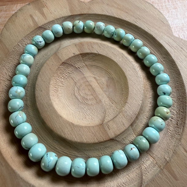 447湖北十堰原矿高瓷绿松石老型手串 5.6mm7.7克保真做地大证书 