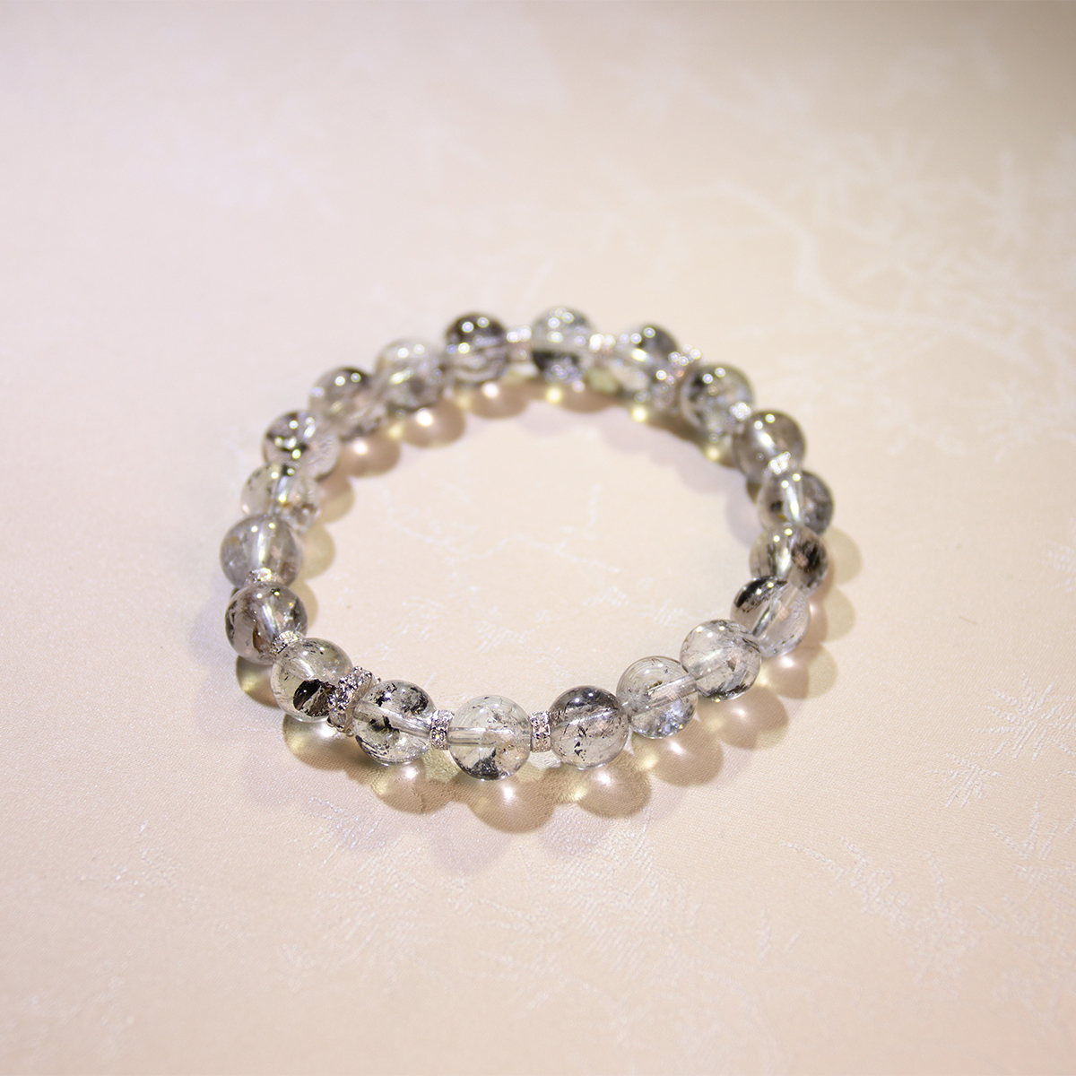 <万物生>闪灵钻黑闪灵透体卡8mm水晶手串+S925银