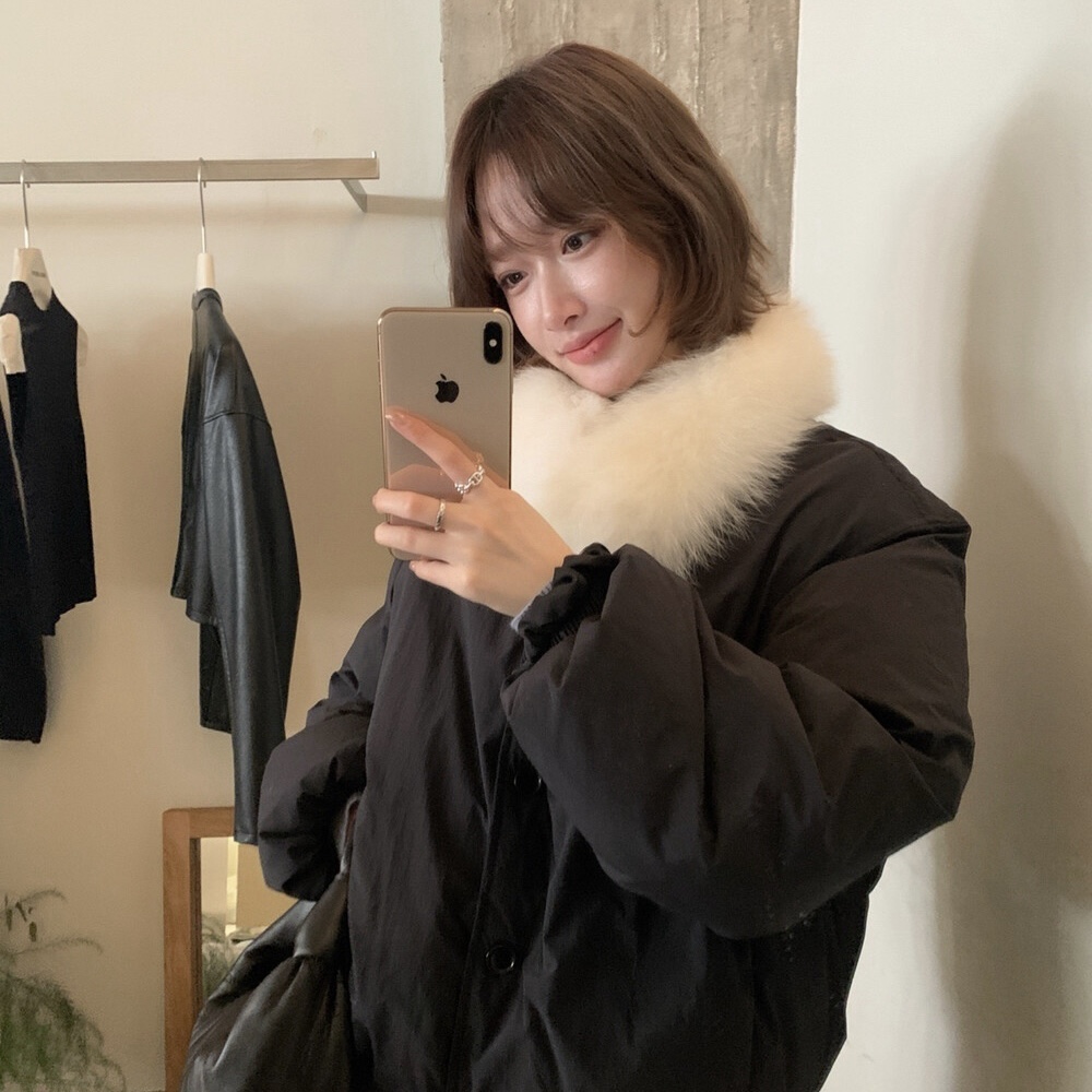 Cute Club 甜美风简约毛领保暖白鸭绒羽绒服冬季宽松休闲百搭外套