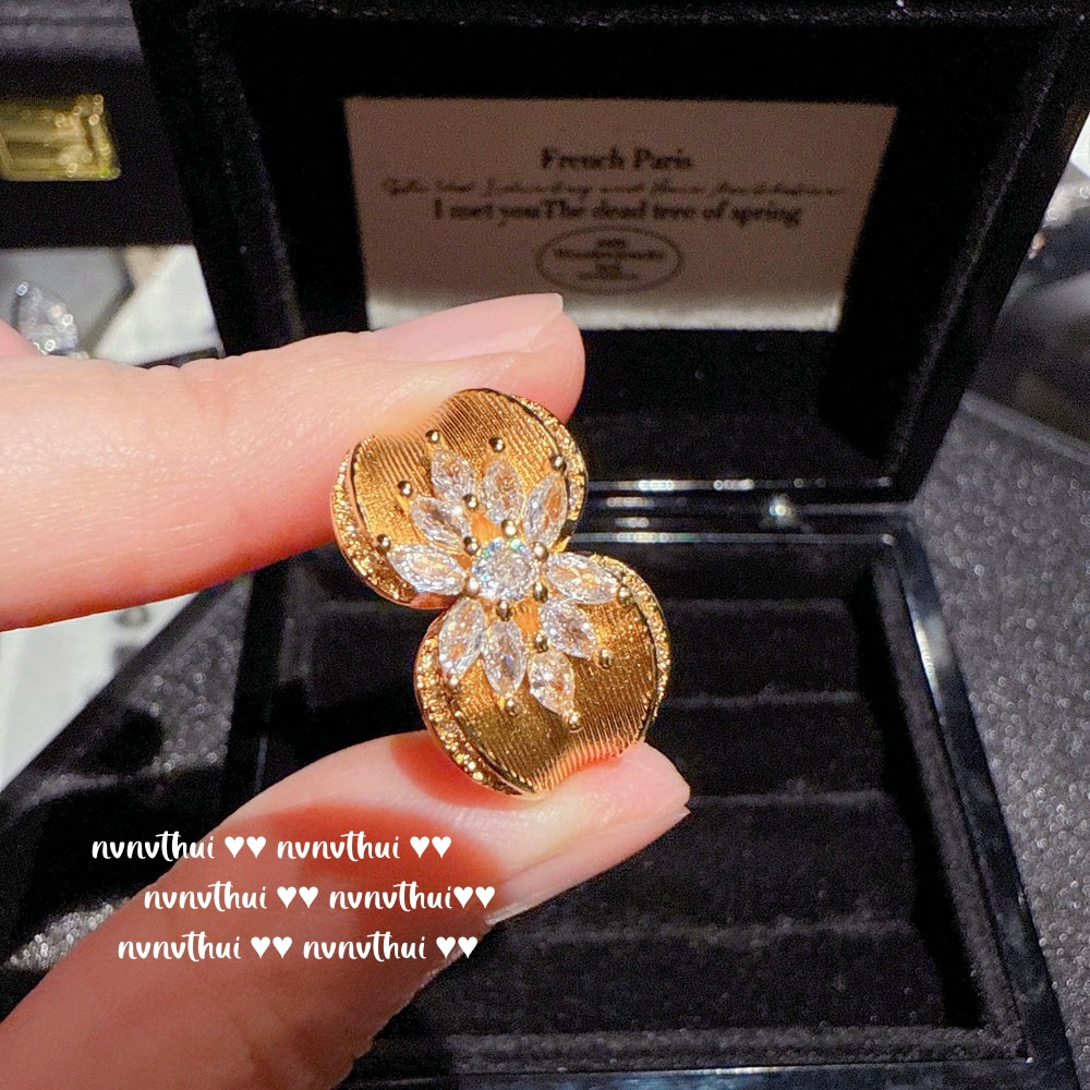 铜合金戒指 【17号】意大利复古拉丝并蒂莲花朵戒指锁扣锆石戒指