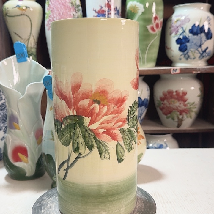 陶瓷陶瓷直筒油画牡丹老头陶瓷