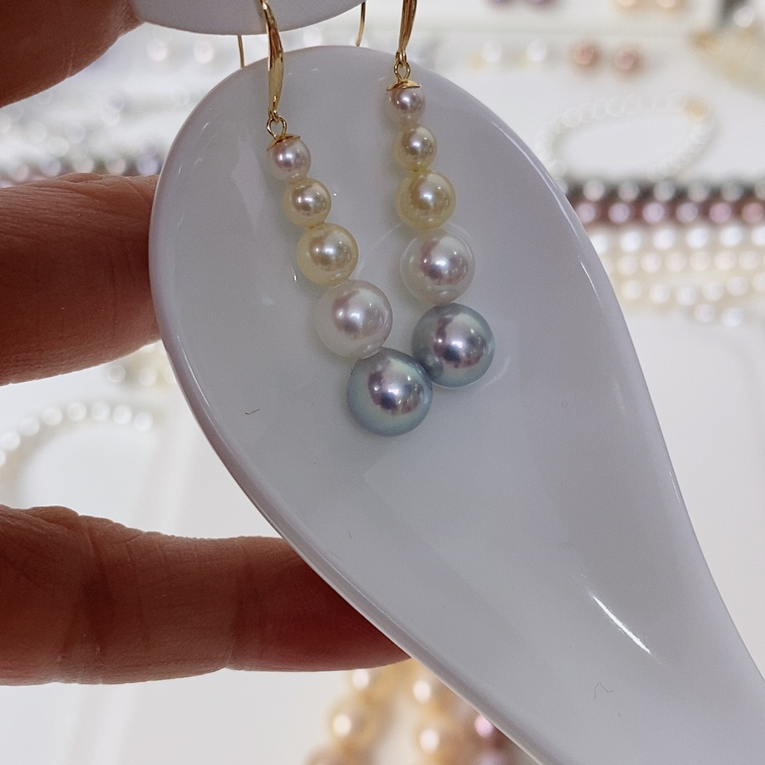 海水珍珠耳饰18K金镶嵌3-8