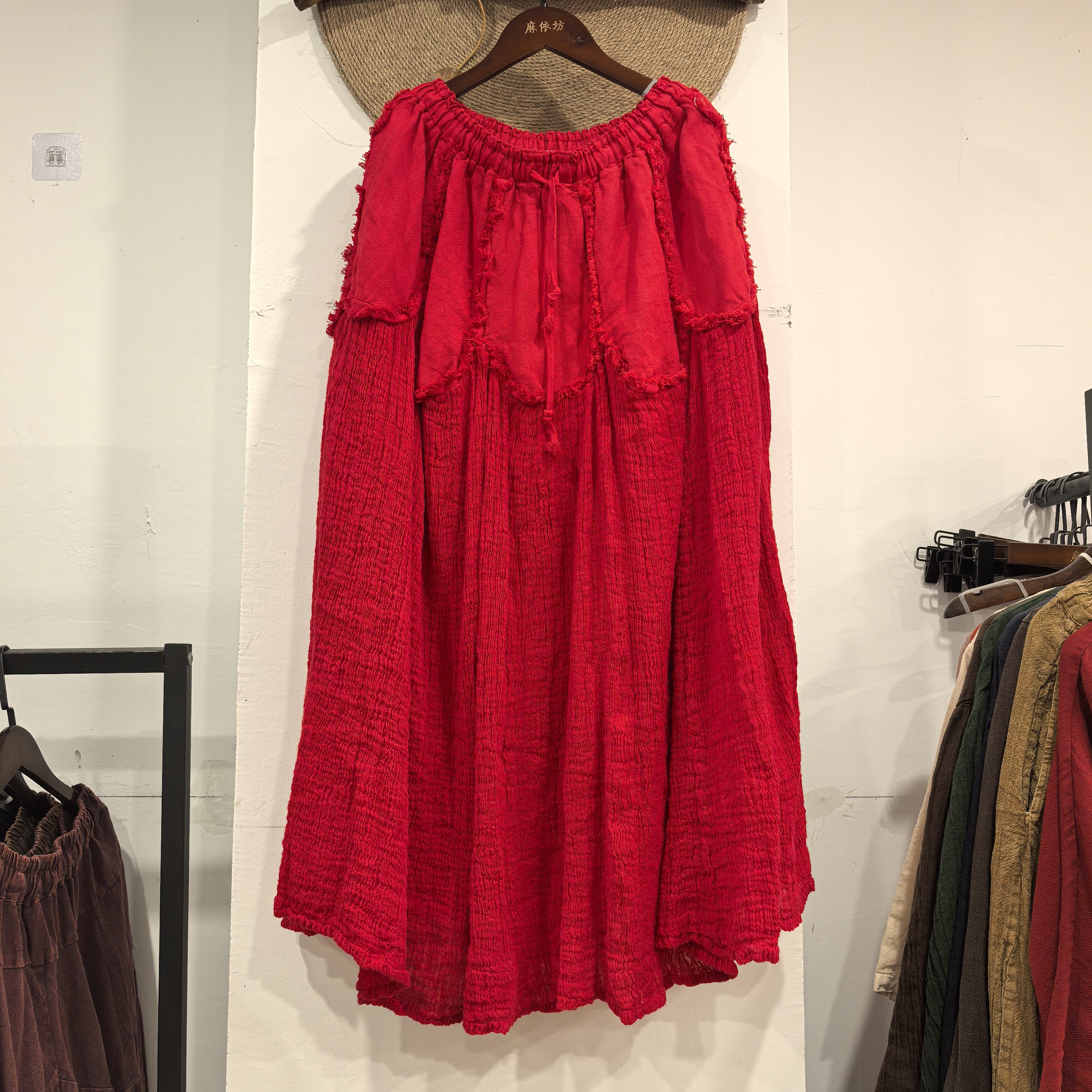  亚麻2025冬季新款文艺宽松显瘦系带半身裙女荷花长款百搭大摆裙