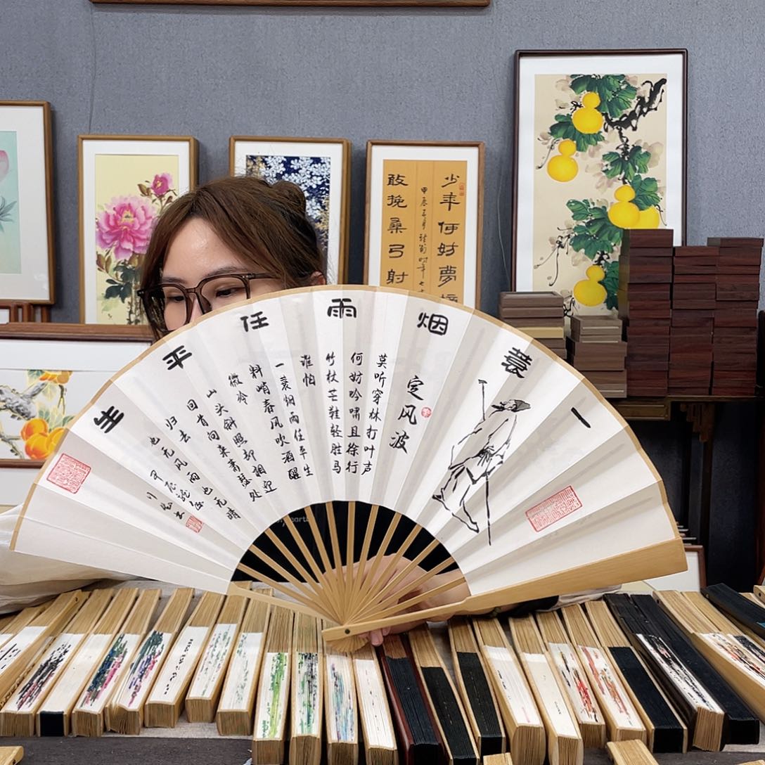 国画10寸玉竹-纯手绘-文玩扇骨（默认粘好）定风波