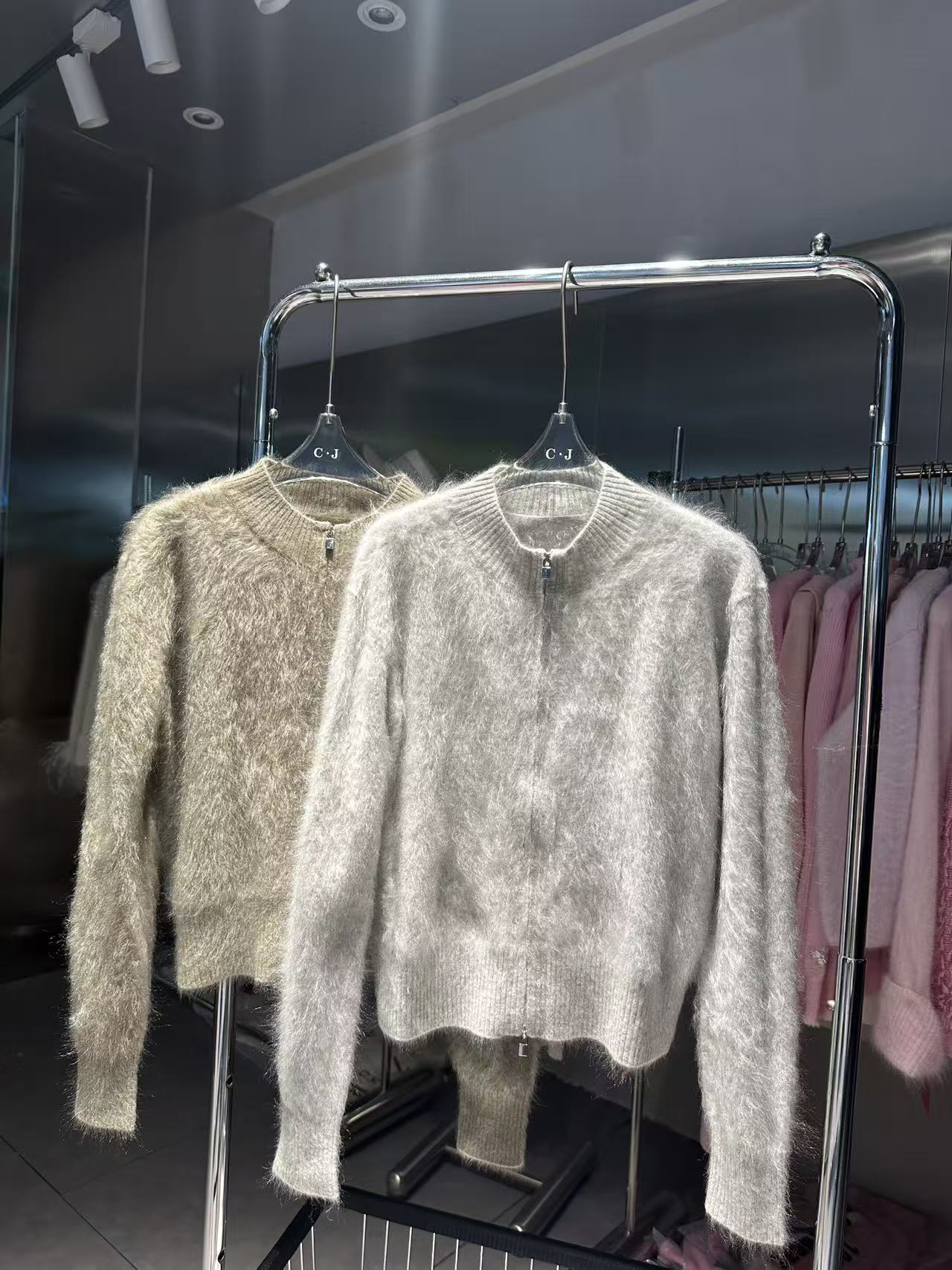 质感长存100%阿尔巴斯小山羊羊绒拉绒双拉链开衫针织百搭外套