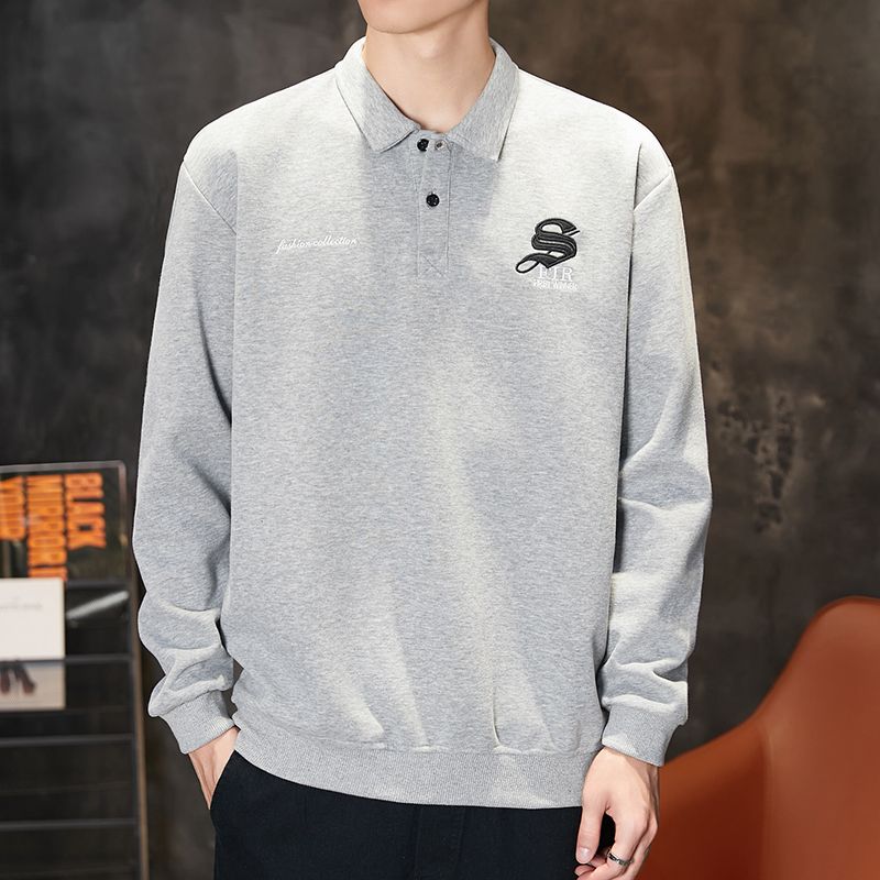 松弛感T恤POLO衫宽松时尚卫衣男春秋衬衫长袖打底衫百搭潮牌上衣