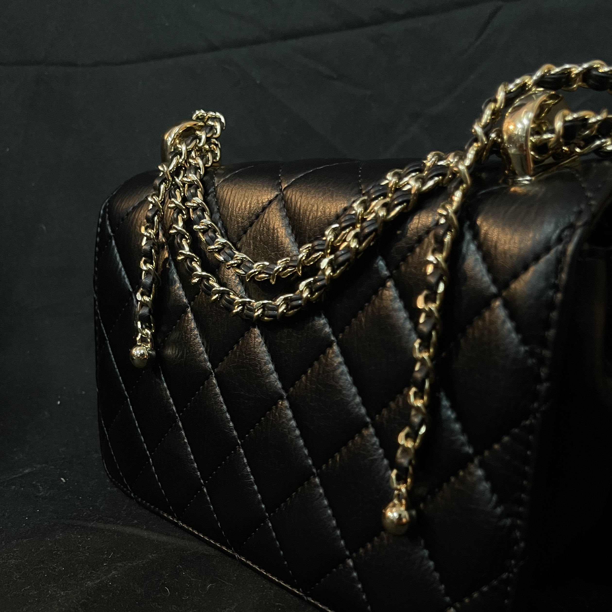 LQ-WITH-QUEEN真皮女包方包珠黑色0393