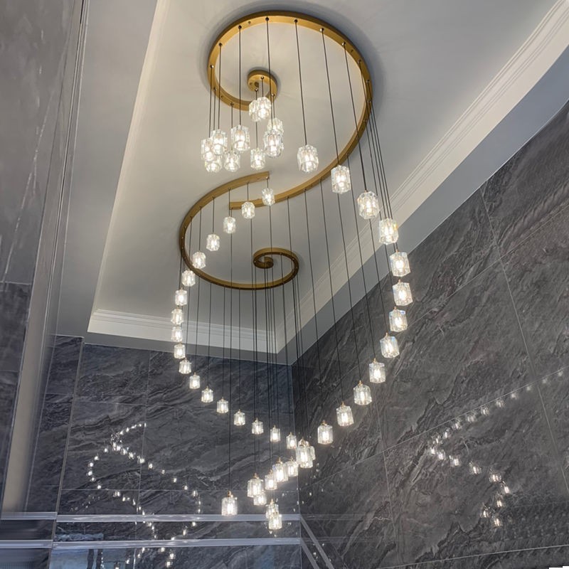 楼梯灯复式楼挑空客厅大灯后现代大气水晶别墅楼梯楼梯间楼梯吊灯