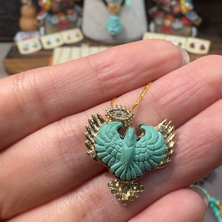 绿松石18K金镶嵌吊坠(不含链)鹰