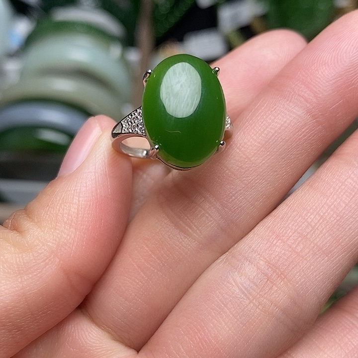 和田玉银S925镶嵌戒指