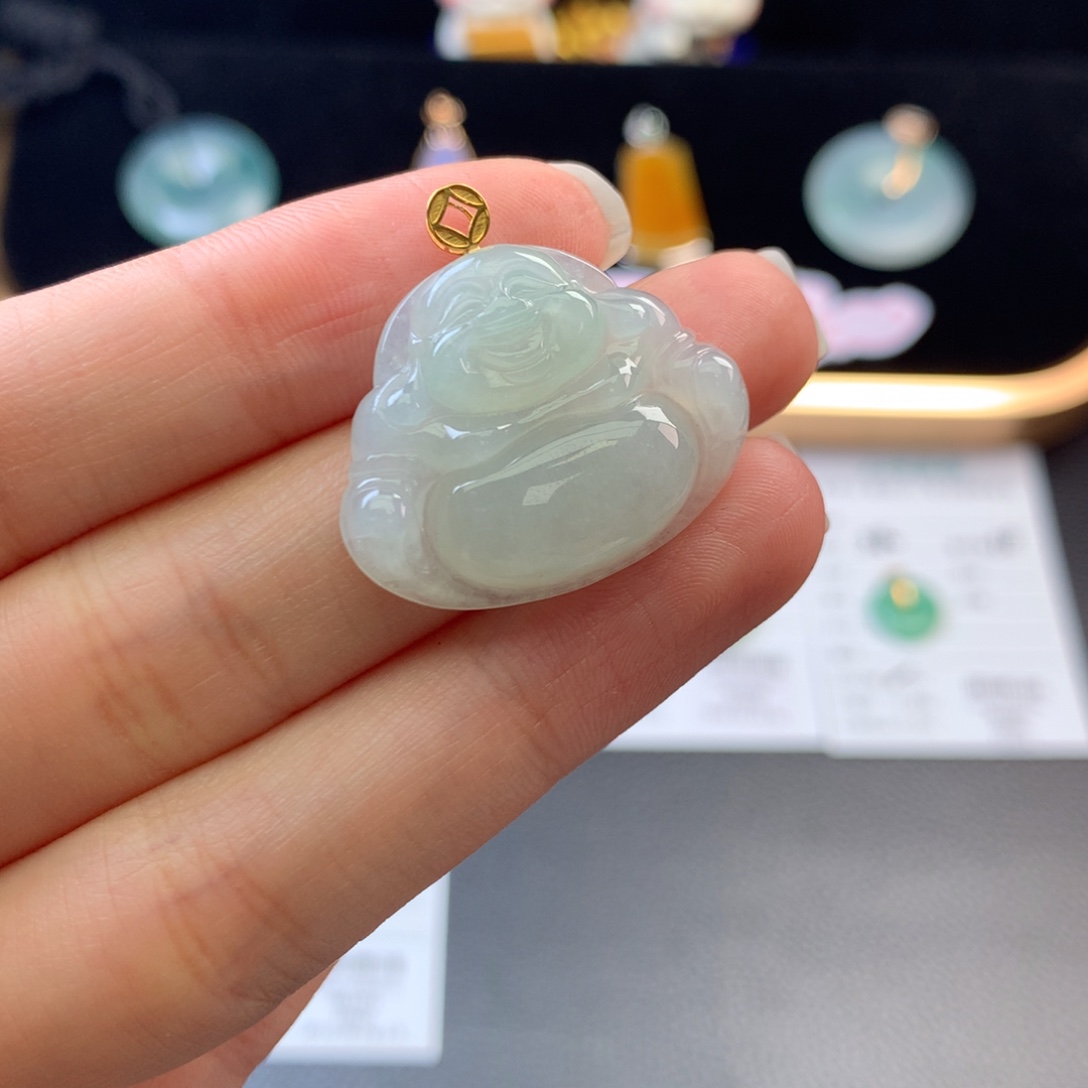 翡翠18K金镶嵌挂件