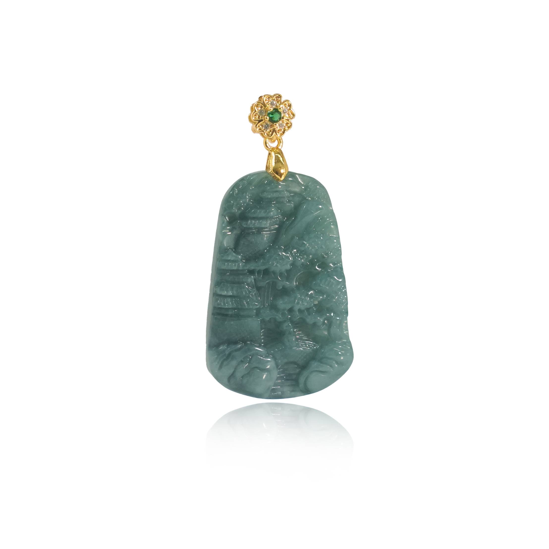 【J】冰种山水意境翡翠A货平安无事牌吊坠B01-04