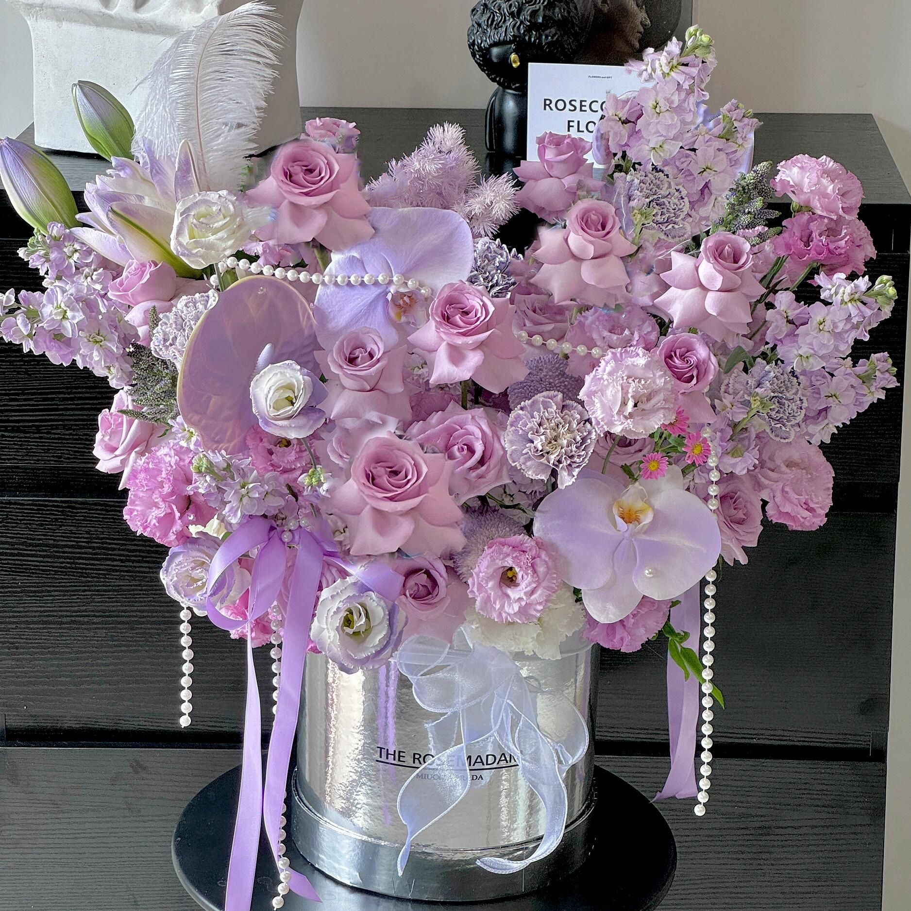 【送她一片花海】16枝紫玫瑰蝴蝶兰紫罗兰抱抱桶送女友闺蜜生日纪念日礼物鲜花小时达同城花店花礼新年鲜花