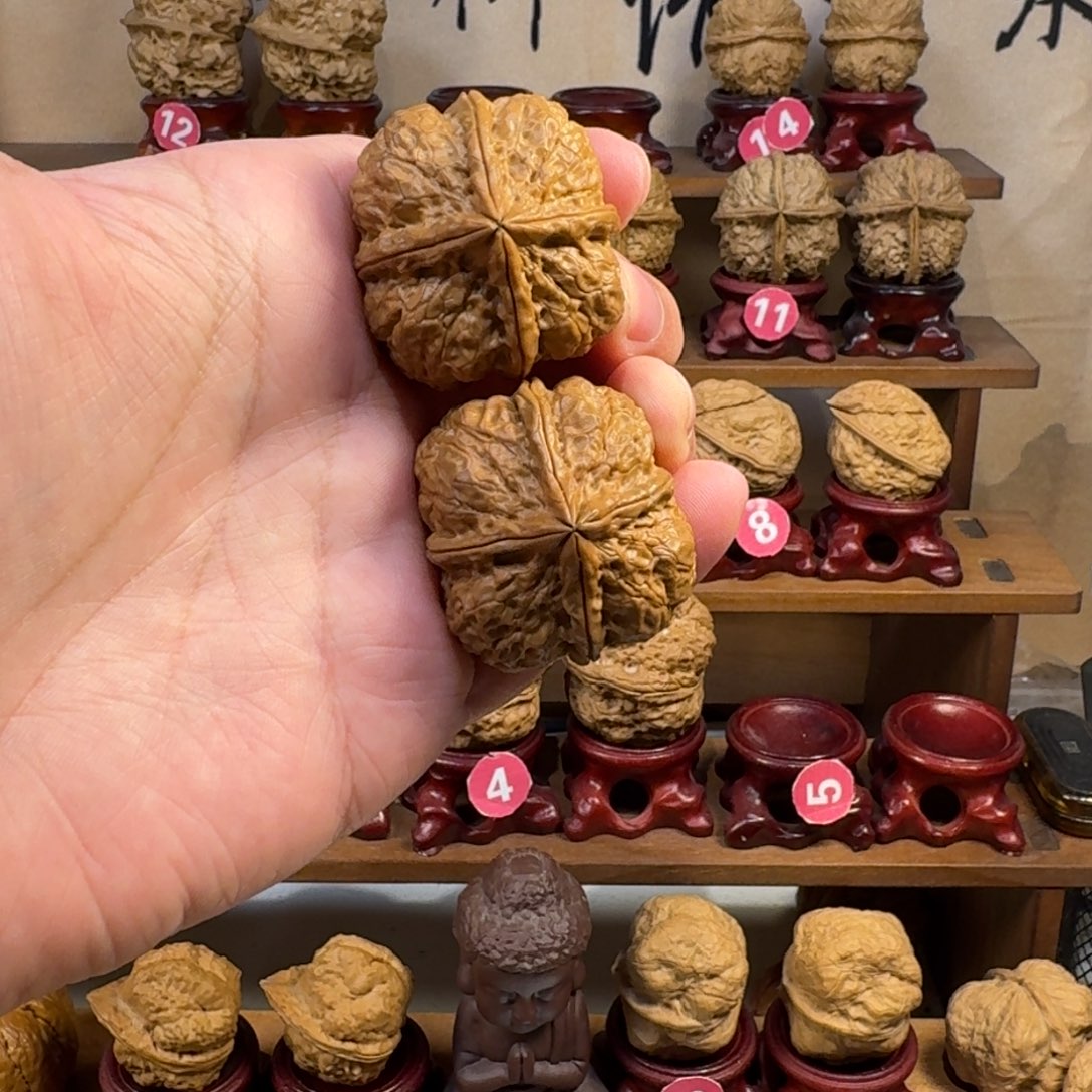 浮***鹤铁核桃把件玉璧炸四