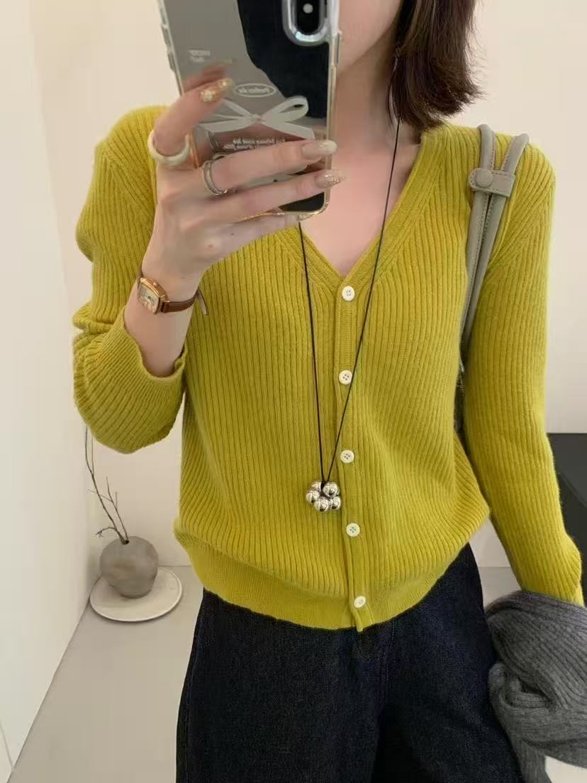 米古古 ACME #8168#福 洋气V领针织短款开衫毛衣（ 衣长52）