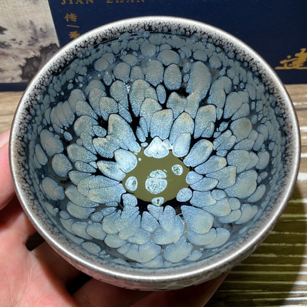 建阳建盏陶瓷茶杯名家张国伟蓝芽纯手工原矿铁胎高档主人杯盏杯