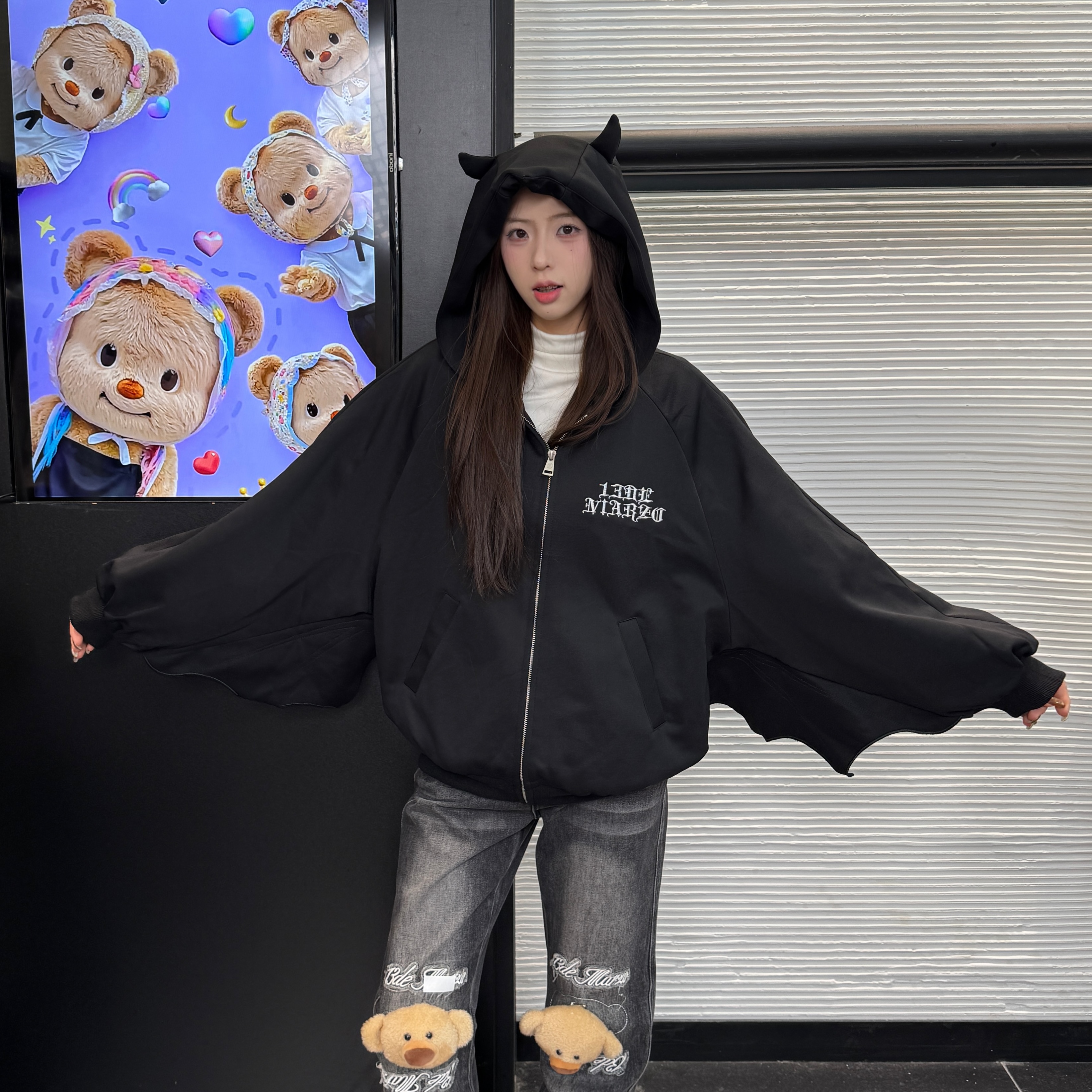 【恶魔小熊】新款立体玩偶潮流时尚宽松连帽卫衣男女同款上衣（200）