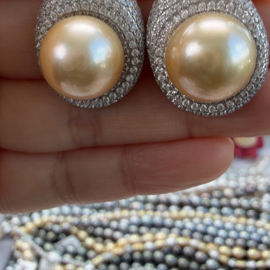 海水珍珠耳饰银S925镶嵌