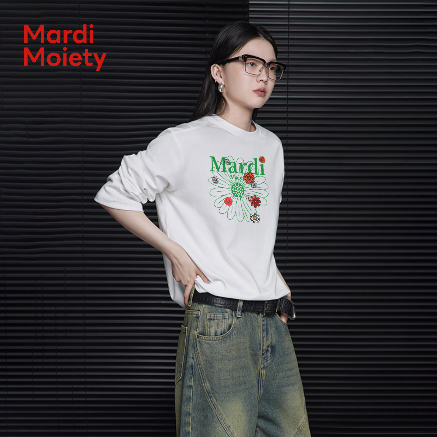 Mardi Moiety官方白色纯棉长袖T恤女秋季宽松设计感小众显瘦上衣